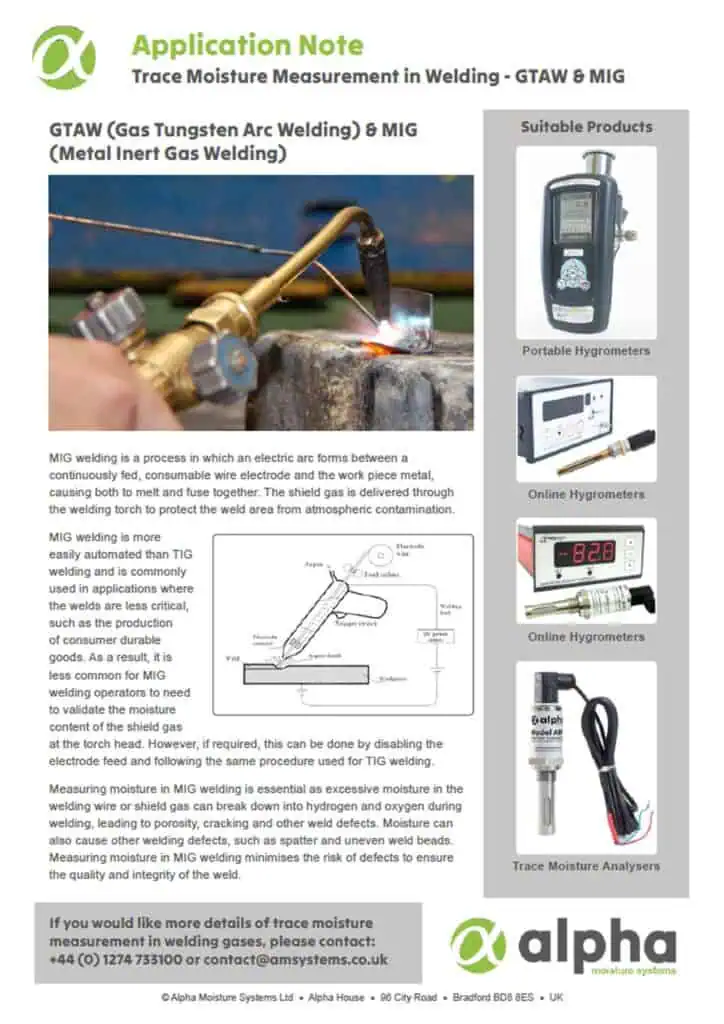 trace moisture in GTAW and MIG welding