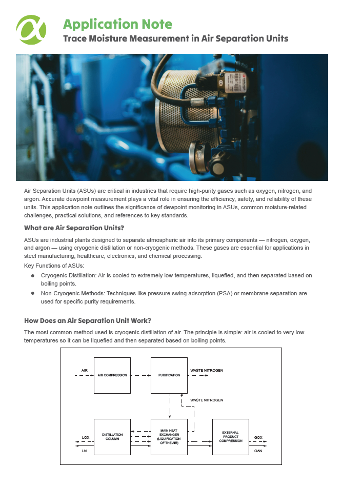 Importance of Dewpoint in Air Separation Units (ASU's) 7 Application Trace Moisture in Air Separation Units